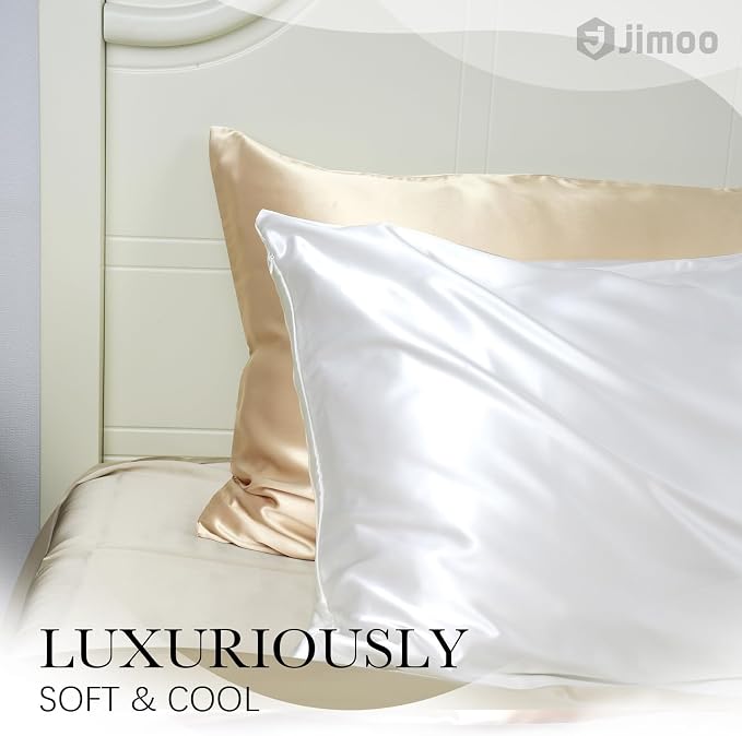 100% Mulberry Silk Pillowcase for Hair and Skin, 22 Momme Pure Natural Silk Pillow Case Both Sided with Zipper, Pillow Cover for Women Mom Men (Beige, King 20''×36'', 2 Pack)