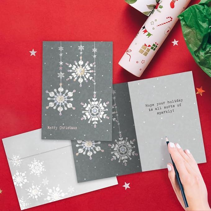 Tree-Free Greetings - Christmas Greeting Card - Artful Designs - 1 Card + Matching Envelope - Made in USA - 100% Recycled Paper - 5"x7" - Silver and Gold Christmas (GO65721)