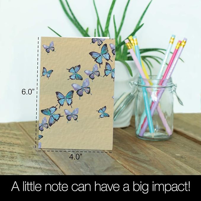 Tree-Free Greetings Blue Butterflies in Flight All Occasion Cards - 12 Recycled 4x6 Cards & White Envelopes, Thick Cardstock, Made in USA - Artfully Inspiring Nature