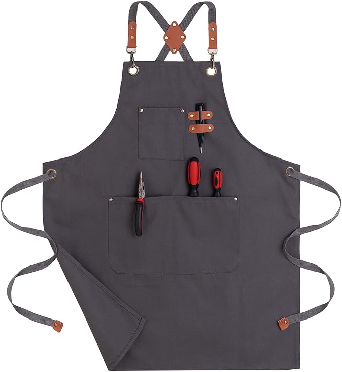 Chef Aprons for Men Canvas Apron with Large Pockets and Adjustable Neck Strap for Cooking,BBQ, Gardening
