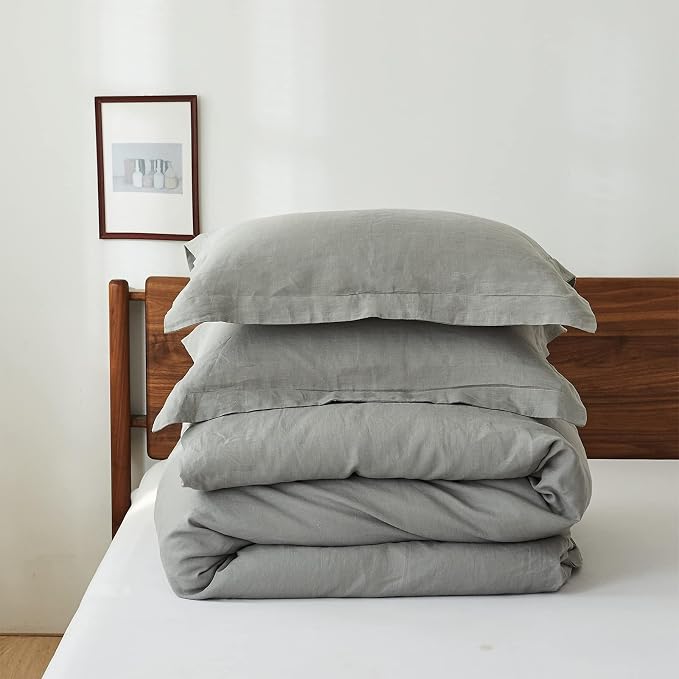 Simple&Opulence 100% Linen Duvet Cover Set, 3 PCS Ultimate Grey Duvet Cover King Size, Breathable Soft Comfy Linen Bedding Comforter Cover with 2 Pillowcases(Ultimate Grey, 104"x92")