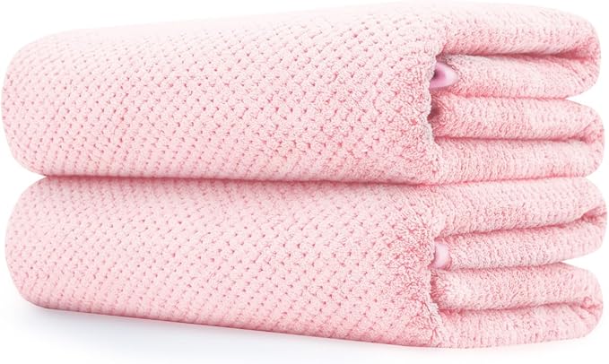 Towels Set 35x70 Inch Oversized Bath Sheets Towels for Adults Luxury Bath Towels Extra Large Sets for Bathroom Super Soft Highly Absorbent Microfiber Shower Towels 80% Polyester (2PCS Pink)