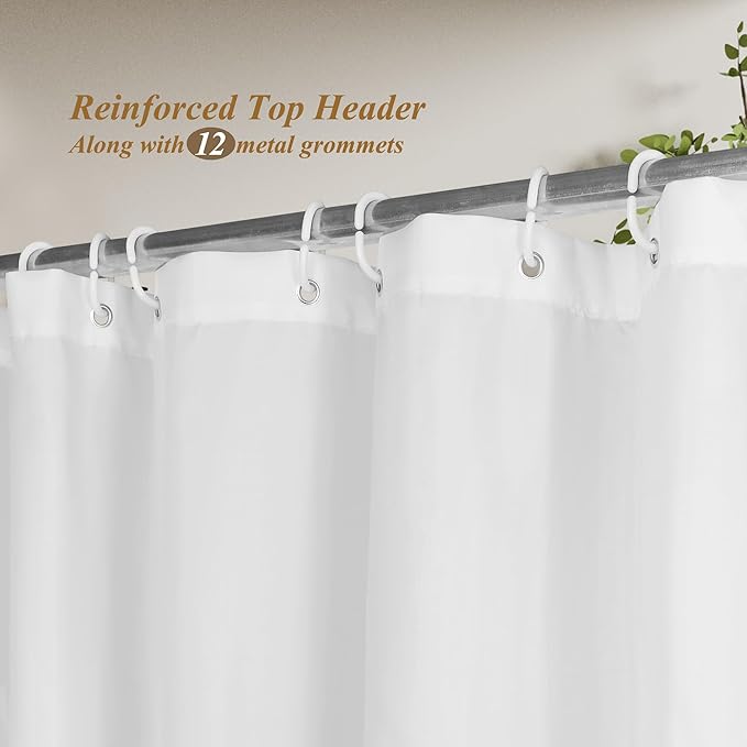 Sustainable Shower Curtain Liner, Recycled Polyester Material, Eco Friendly, Non Plastic & Freon-free Washable Fabric Shower Curtain Liner with Magnets, 72"x72" Shower Liner for Bathroom, White