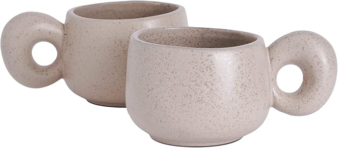 Uaral Cermic Small Coffee Mugs 10 Ounce Cappuccino Mugs Handmade Mug Set with One-finger Handle for Mocca,Latte,Cereal,Yogurt and Beverage,Set of 2(Cream)