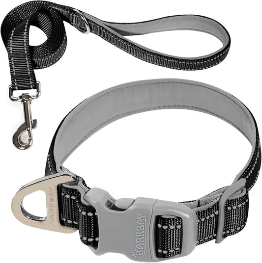 Dog Collar for Medium Small Large Dogs Reflective with Leash,Collar and Leash for Dogs,Soft Neoprene Padded 2 Pack(Black,M)