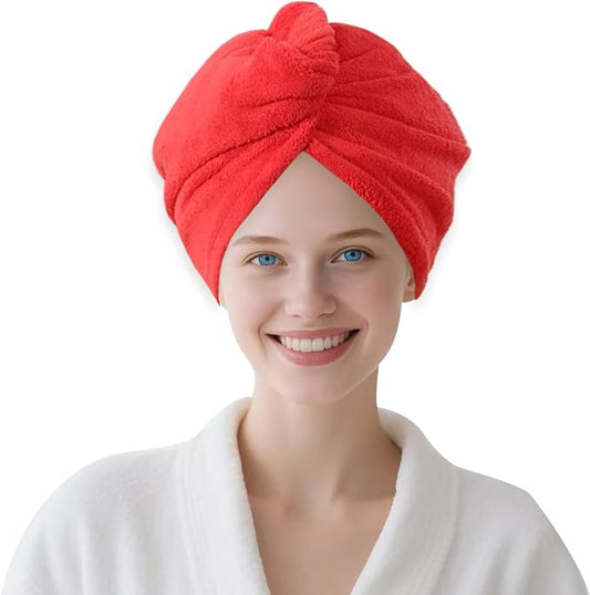 1 Pack Single Layer Red Microfiber Hair Drying Towel Wrap for Women, Hair Turbans Towel for Wet Hair,Turbie Twist Hair Towels (Red Color- Single Layer)