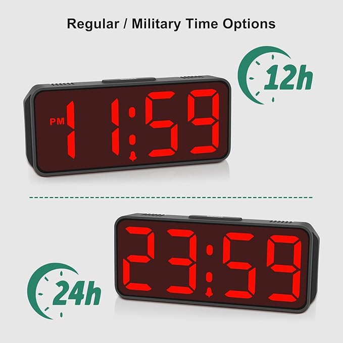 Peakeep Small Mini Battery Powered Digital Alarm Clocks for Bedrooms Bedside, Cordless Tiny Travel Portable Desk Clock, Large Numbers Auto Dimmable, LED Display 4 Dimmers, 5 Alarm Volumes