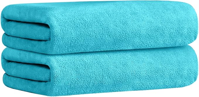 JML Large Microfiber Bath Towels Set, 2 Pack 30" x 60" - Soft, Absorbent, Quick-Drying, Bathrooom Towel with Hanging Loop for Hair Wrap, Sauna,Fitness, Sport, Yoga, Aquamarine