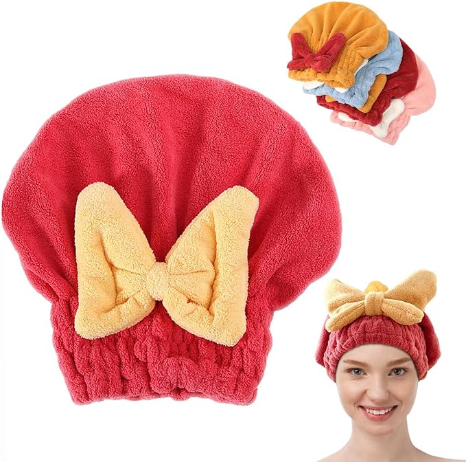 Super Absorbent Hair Towel Wrap for Wet Hair, 2026 New Microfiber Hair Towel Wrap Women Quick-Drying Hair Towels, Soft Bow Tie Wet Hair Towels Wrap for Women Accessories (Red, 10.7inch)