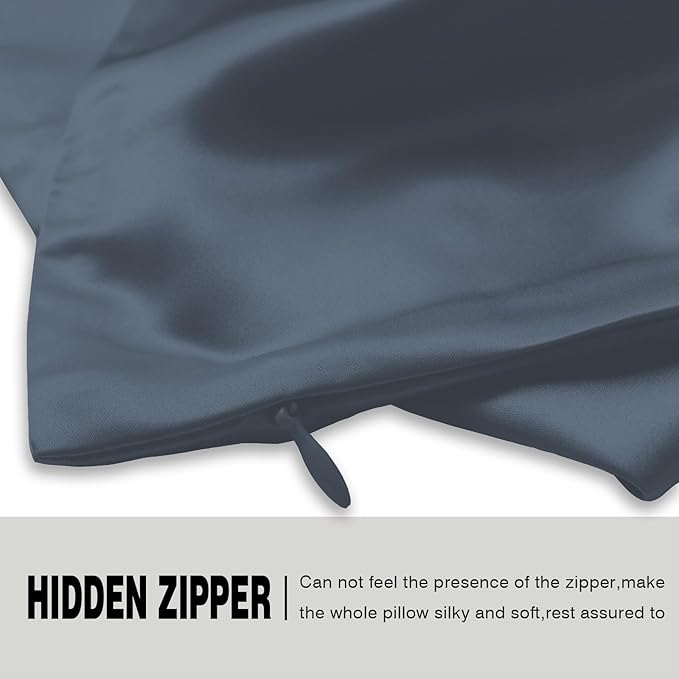 Silk Pillow Cases 2 Pack,Soft Breathable and Sliky Standard Size Pillow Cases Set of 2,Natural Mulberry Silk Pillowcase Set of 2 for Hair and Skin with Hidden Zipper (Space Grey,20"X 26",2pcs)