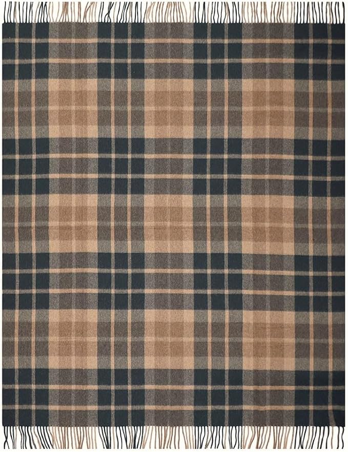 Superfine Alpaca Wool Throw Blanket - Lightweight Alpaca Merino Wool Throw Blankets | Soft Peruvian Alpaca Blanket Wool Blanket Scottish Design 70" x 60" (Dark Forest Green/Camel/Beige)