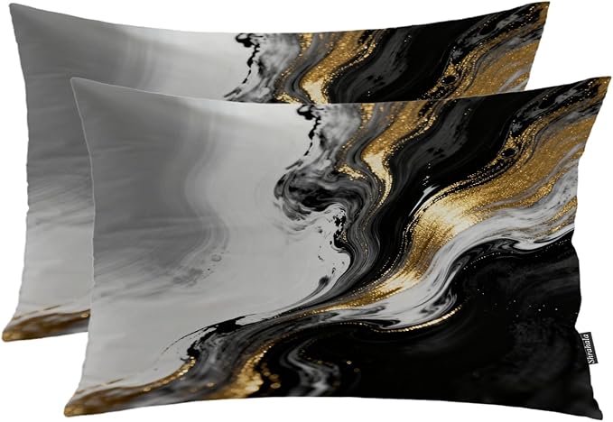 Shrahala Black and White Pillowcases, Abstract Hand Black and White with Gold Close Lumbar Pillow Cover Decorative Blended Double-Sided No Inserts for Bedroom Sofa Living Room Set of 2 (26 X 20 in)