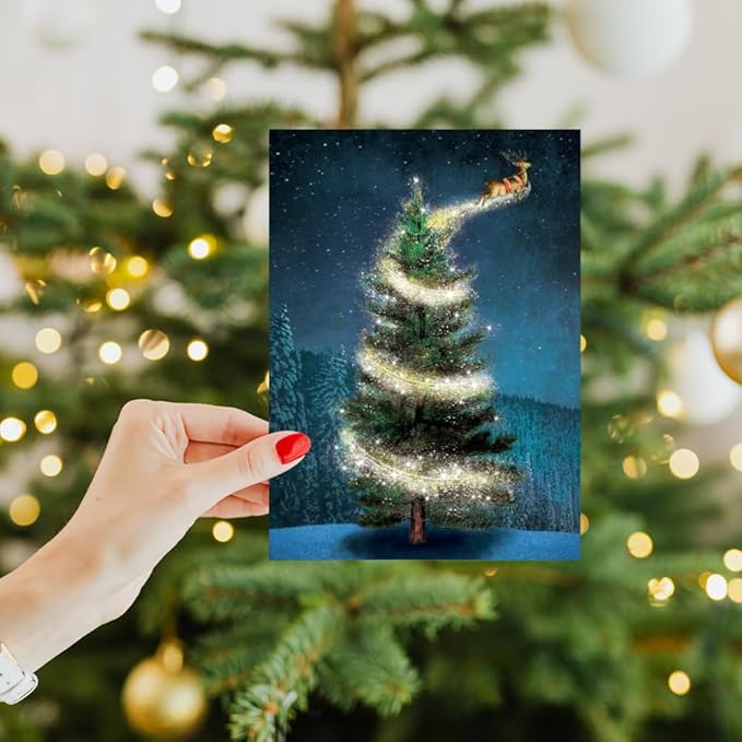 Tree-Free Greetings - Christmas Greeting Card - Artful Designs - 1 Card + Matching Envelope - Made in USA - 100% Recycled Paper - 5"x7" - Magical Reindeer (GO64231)