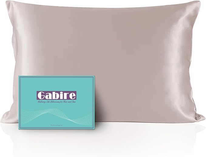Gabire Mulberry Silk Pillow Case for Hair and Skin Prevent Acne Pillow Cases Both Sides Real Silk Pillowcases Organic Silk Pillowcase with Hidden Zipper, Apricot Grey, Queen (20"×30")