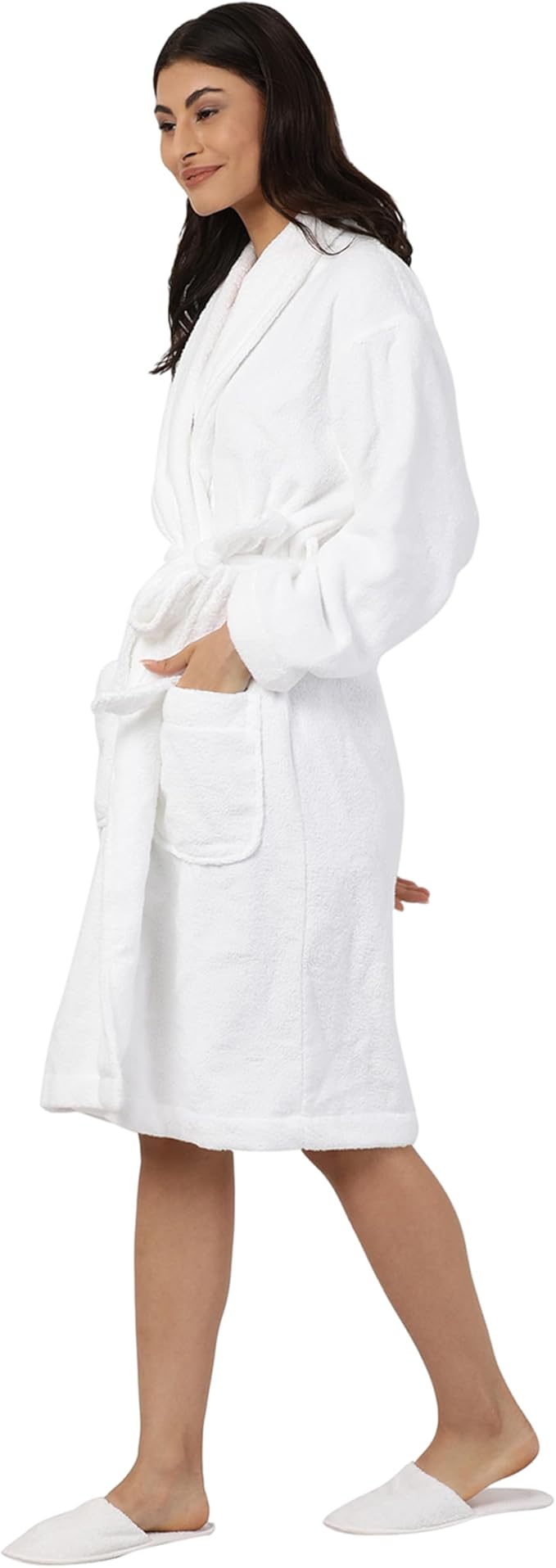 Luxury Spa & Hotel Bathrobe Set L/XL with Slippers – 100% Cotton Terry Bath Robe – Hotel Collection, White