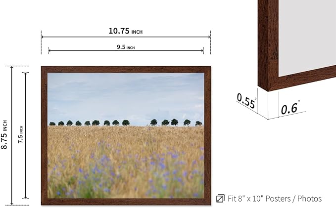 Monem Art Golden Meadow Horizon Landscape Print - Minimalist Nature Photography Poster - Wall Decor for Living Room, Bedroom or Office - 8x10 Brown Framed Wall Art by Mareike Bohmer
