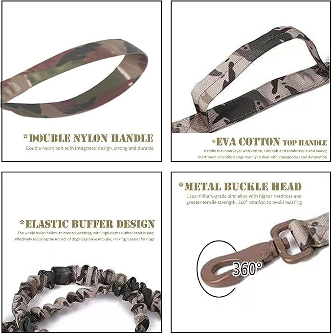 Tactical Dog Collar and Leash Set Adjustable Military Nylon Dog Collar with Control Handle and Heavy Duty Metal Buckle for Large Dogs（Camo S