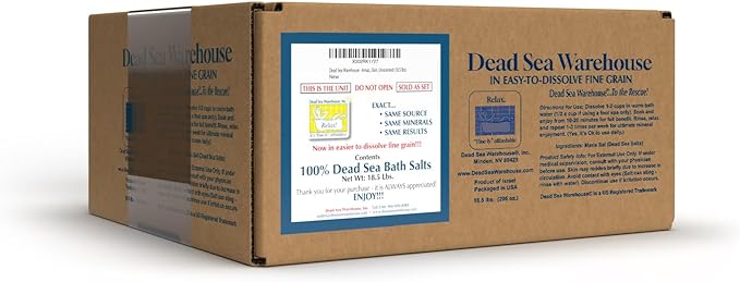 Dead Sea Warehouse – 100% Dead Sea Mineral Bath Salts – Great for Soothing Muscles Aches, Relaxation, Alleviate Skin Issues - Unscented - 18.5lbs (1 Box)