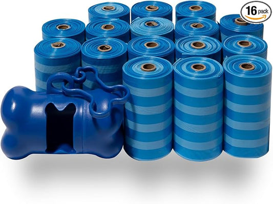 Best Pet Supplies Dog Poop Bags for Waste Refuse Cleanup, Doggy Roll Replacements for Outdoor Puppy Walking and Travel, Leak Proof and Tear Resistant, Thick Plastic - Blue Strips, 240 Bags