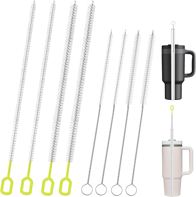 8-Piece Straw Cleaner Brush Set for Cleaning Straws - (4-Size) Extra Long Nylon Pipe Cleaners, Reusable Straw Cleaning Brush for Stanley Tumbler, Sippy Cup, Baby Bottle and Tubes (Type A)