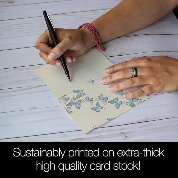 Tree-Free Greetings Blue Butterflies in Flight All Occasion Cards - 12 Recycled 4x6 Cards & White Envelopes, Thick Cardstock, Made in USA - Artfully Inspiring Nature