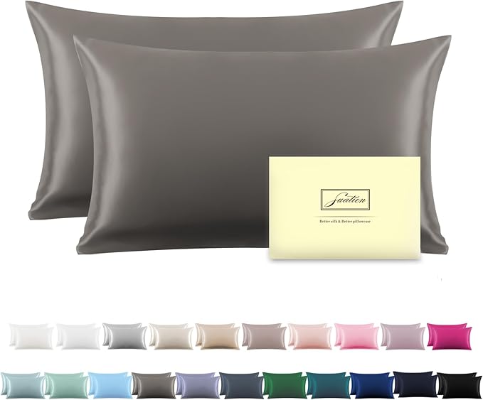 Silk Pillow Cases 2 Pack Soft Breathable and Sliky King Size Pillow Cases Set of 2,Natural Mulberry Silk Pillowcase Set of 2 for Hair and Skin with Hidden Zipper (Gray,20"X 36",2pcs)