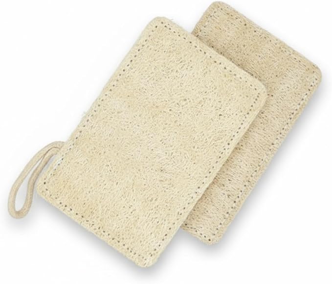 J&L Naturals Natural Loofah Pad 2-Pack, Pure Natural Loofah, Cotton, Biodegradable, Exfoliating