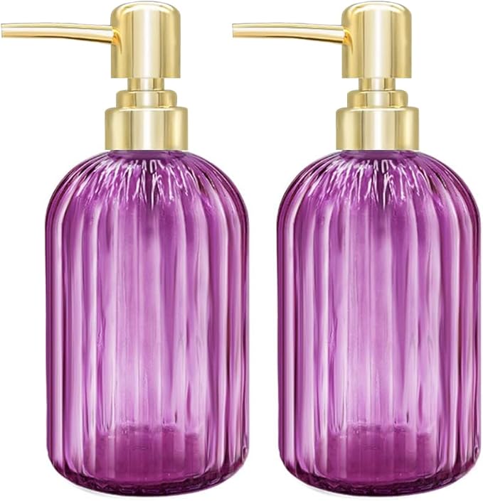 Soap Dispenser - 2 Pack 14 Oz Kitchen Soap Dispenser with Pump, Bathroom Transparent Soap Dispenser Bottle for Hand Soap, Dish Soap or Lotion (Purple)