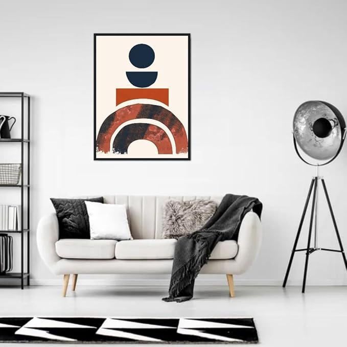 Moonow7 Modern Abstract Wall Art Poster - Red and Navy Geometric Minimalist Print, Aesthetic Wall Decoration for Bedroom, Living Room, Office, Reading Nook, Unframed Size 12x18” / 30x45 cm