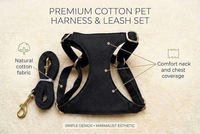 AetruffyPet 100% Cotton Dog Harness and Leash Set – Soft Breathable Vest for Small Dogs, Adjustable No-Choke Design, Lightweight Walking Set (XS/S/M) (Blue, M)