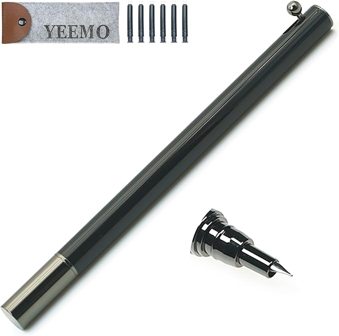 Retractable Fountain Pen – 0.38 mm Extra Fine Nib Fountain Pen, Smooth Fancy Pens with Converter, 6 Ink Cartridges & Gift Pouch for Writing (Glossy Black)