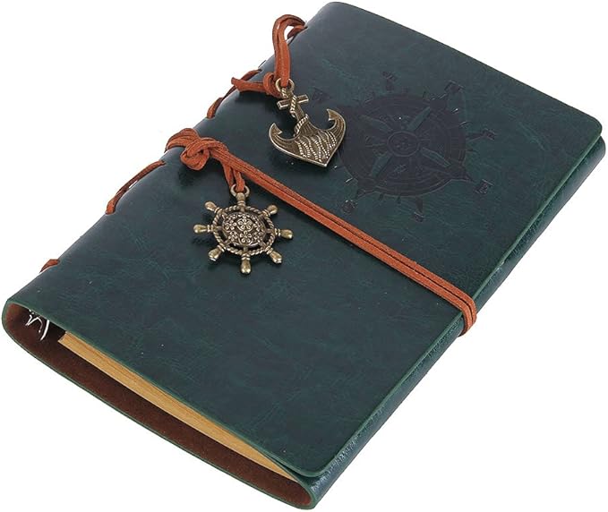 EvZ 7-Inch Refillable A6 Binder Notebook - Premium Vegan Leather Personal Planner, Eco-Friendly Journal with 6-Ring Loose-Leaf System for Writing, Business, and Creative Sketches, Retro Green
