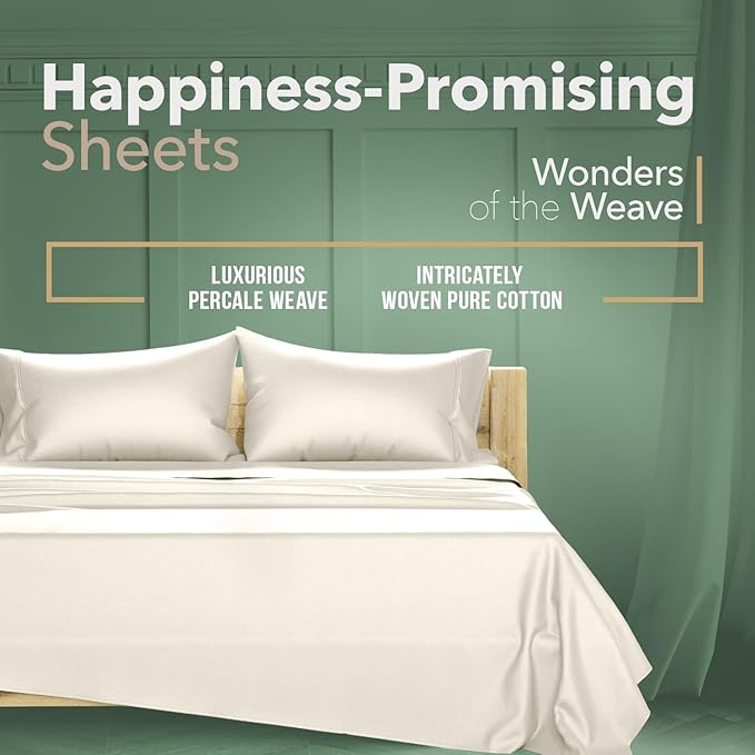 TEXAS LINEN CO. 2-Pack 100% Organic Cotton Full Size Sheet Sets - 2 Sets of Full Size Percale Weave Organic Cotton Sheets, Soft, Breathable & Cooling Deep Pocket Hotel Bed Sheet Set (8 PC, Ivory)
