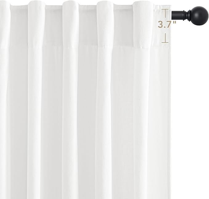 NICETOWN Linen Curtains 84 inch Long 2 Panels Set, 55" Wide White Thick Flax Linen Blend Privacy Window Drapes Rod Pocket & Back Tab with Light Filtering for Bedroom/Living Room, W55 x L84