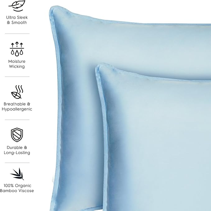 Tafts Pillow Cases King Size - Pure 100% Viscose Derived from Bamboo Luxuriously Soft, Silky, Cooling, Double Stitched, Envelope Closure (2 Pillowcases, Sky Blue)