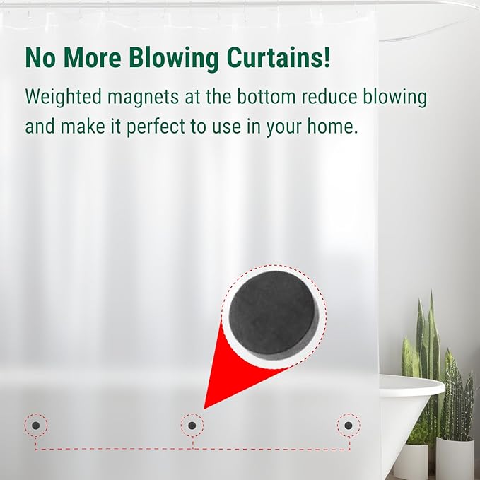 Bowery Home, NOT Made in China, Eco-Friendly Recycled PEVA Shower Curtain Liner – Waterproof, Sustainable, Non-Toxic, Odorless with Rust-Proof Grommets - 72x72in, 4G – Frosted