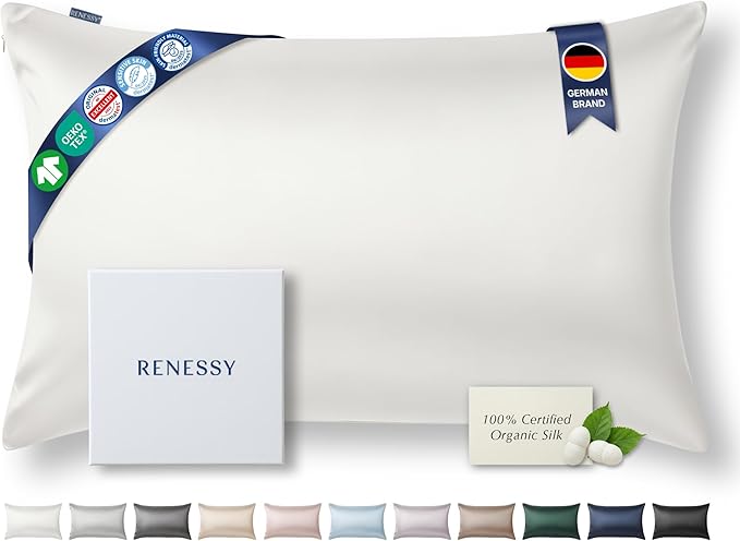 Premium Silk Pillowcase 100% Organic Mulberry Silk, 22 Momme, Grade 6A - Oeko-Tex Certified in Germany - Luxury for Hair & Skin, 1 Piece (Queen, White)
