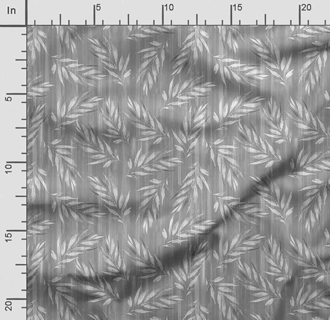 Soimoi Heavyweight Cotton Poplin Fabric Material, Gray - Leaves Printed - 42" Inch Width, Natural Cotton Material for Quilt Making, Dresses, Skirts, Pajamas, Pillowcases, Tablecloths, Kurtis, 1 Yard