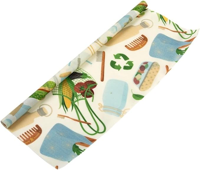 Beeswax food preservation cloth can be reused, cut, organic cotton, environmentally friendly, zero waste plastic preservation film substitute, 30x100cm roll (fruit/flower pattern)