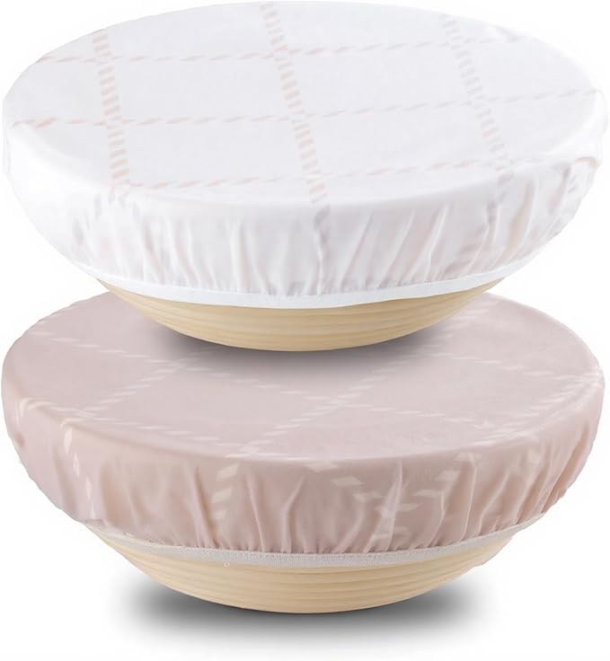 Reusable Beeswax Large Bowl Covers (2pc 12 Inch) – 100% Organic Cotton Elastic Food Covers for Sourdough Bread Proofing, Shower Caps for Dough Baskets, Beeswax Wraps, Bowl Covers, Bread Proofing Cover