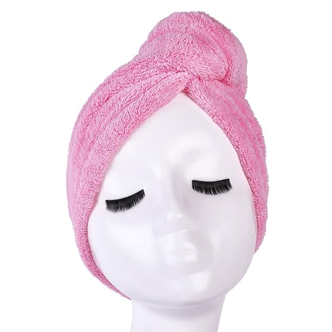 YYXR Microfiber Hair Drying Towel Ultra Absorbent Twist Hair Turban Drying Cap Hair Wrap (Pink)