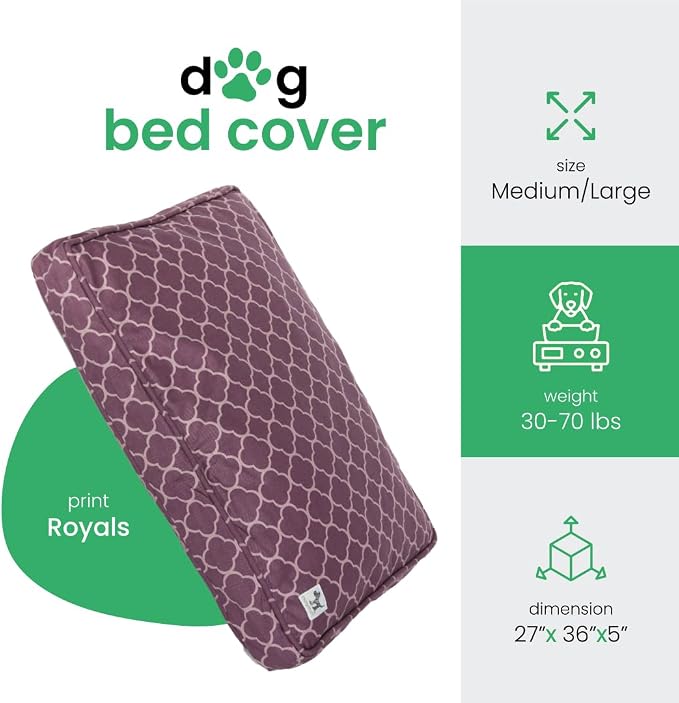 Molly Mutt Medium to Large Dog Bed Cover - Royals Print - Measures 27”X36”X5’’ - 100% Cotton - Durable - Breathable - Sustainable - Machine Washable Dog Bed Cover