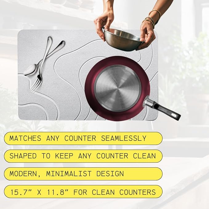 CLAVO Stone Drying Mat for Kitchen Counter – Fast Absorbing Diatomaceous Earth Dish Drying Mat – Non-Slip, Easy-to-Clean, Multi-Purpose Kitchen Stone Drying Mat for Dishes|15.7” x 11.8"