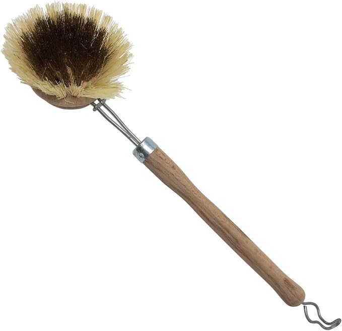 LOLA - The Original- Pot & Pan Brush, Heavy Duty Brass Wire & Tampico Bristles, Handle Made from Sustainable Birch Wood for Cleaning, 1 Count