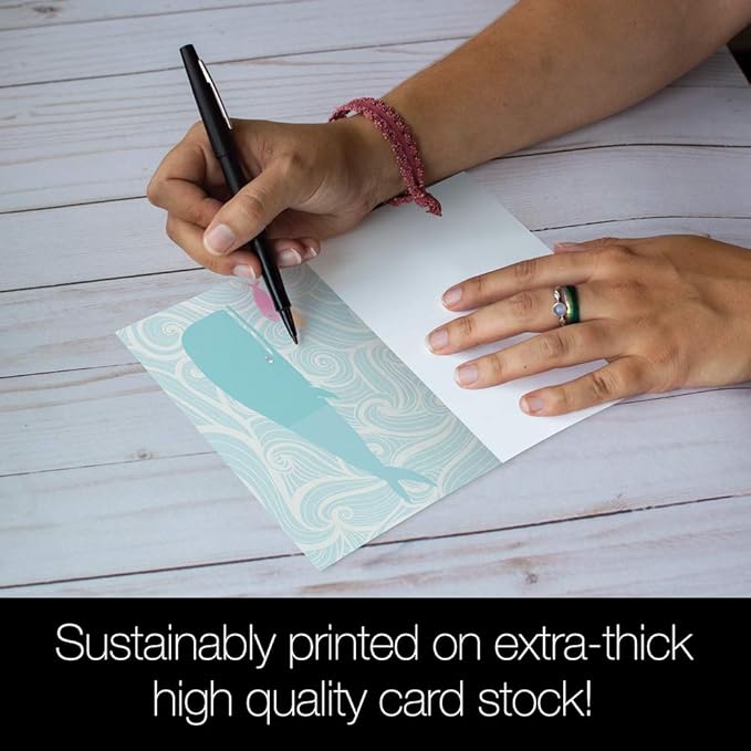 Tree-Free Greetings - All Occasion Cards - Artful Designs - 12 Greeting Cards + White Envelopes - Made in USA - 100% Recycled Paper - 4 x 6 - Whale of a Time (FS56236)