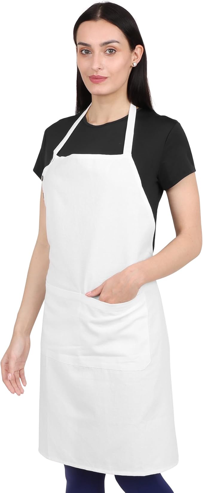 Cotton Kitchen Apron, White, 33 Inches Long, 2 Pockets, Adjustable, Machine Washable