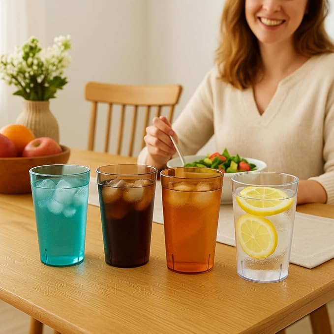 Oojami Set of 8 Plastic Tumblers, 20-Ounce Reusable Cups, BPA-Free & Shatterproof, Stackable Restaurant-Style Drinking Glasses for Water, Juice, and Everyday Use, Dishwasher Safe 20 oz