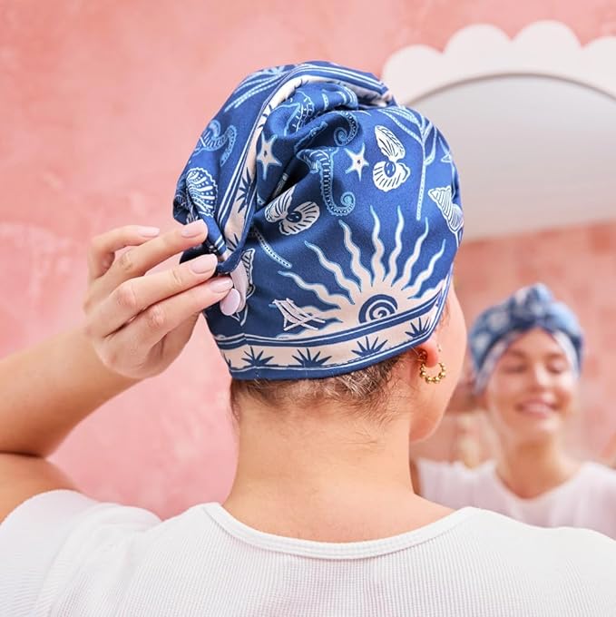 Dock & Bay Turban Hair Towel - for Home & the Beach - Super Absorbent, Quick Dry - Ocean Treasure, One Size