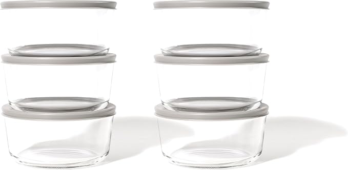 12-Piece Glass Food Storage Containers Set (6 Containers + 6 BPA-Free Lids) | 4-Cup, Leakproof | Microwave, Freezer, Oven & Dishwasher Safe | Ideal for Meal Prep & Pantry Organization, Grey