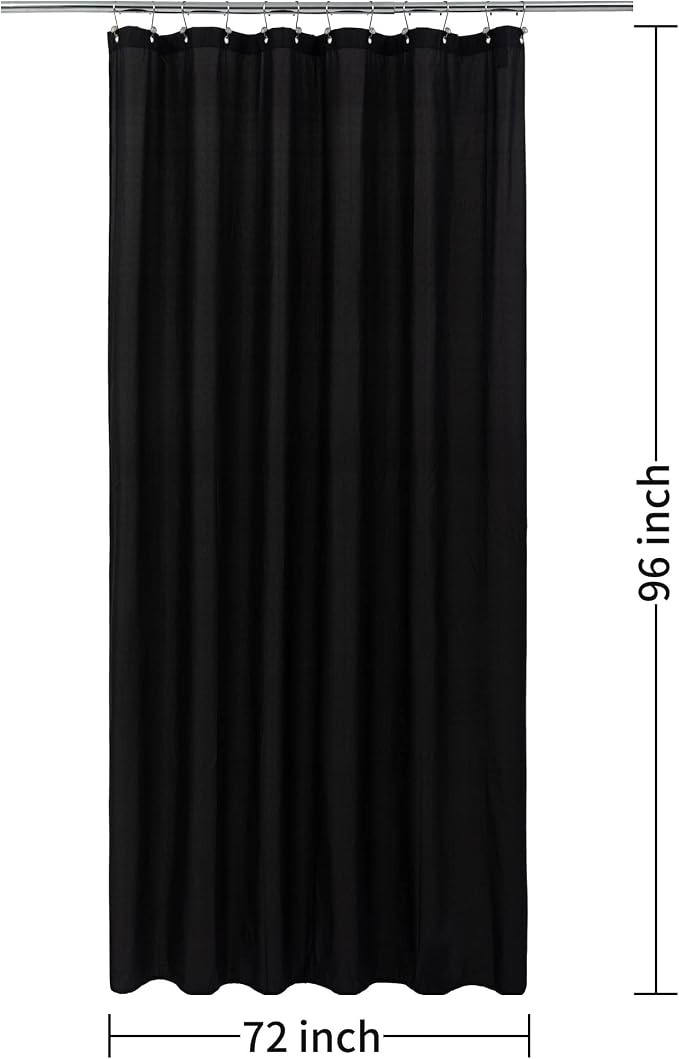 ALYVIA SPRING Extra Long Fabric Shower Curtain Liner Waterproof - 72" x 96", Soft & Lightweight X-Long Shower Curtain with 3 Magnets, Machine Washable - 72x96, Black